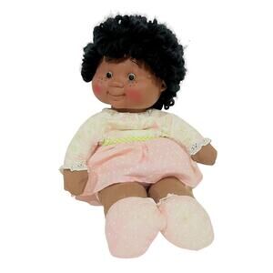 Vintage 1979 Ideal Toy Corp Doll AFRICAN AMERICAN Baby Plush Soft Yarn Hair 13”